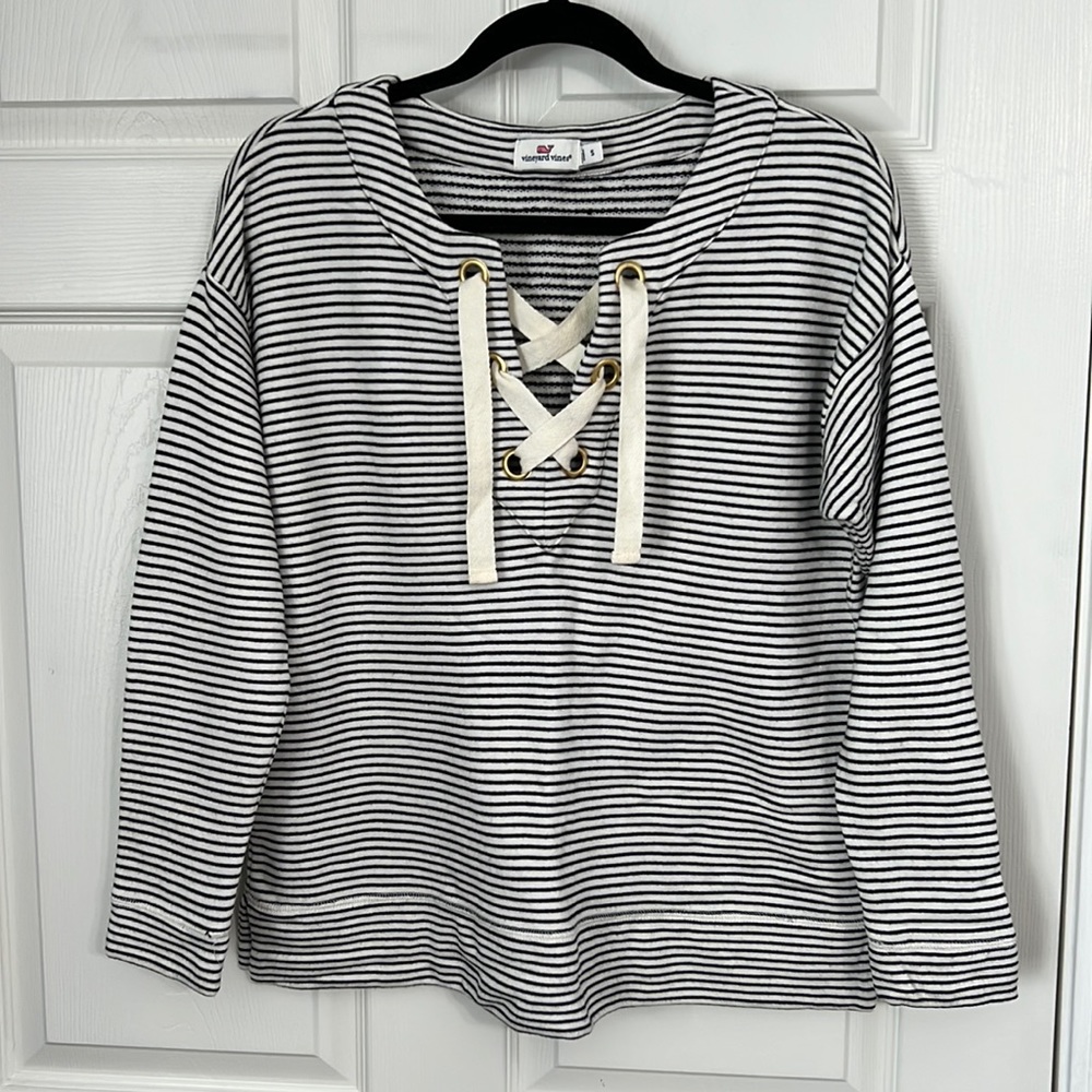Vineyard Vines Striped Sweatshirt with Lace Up